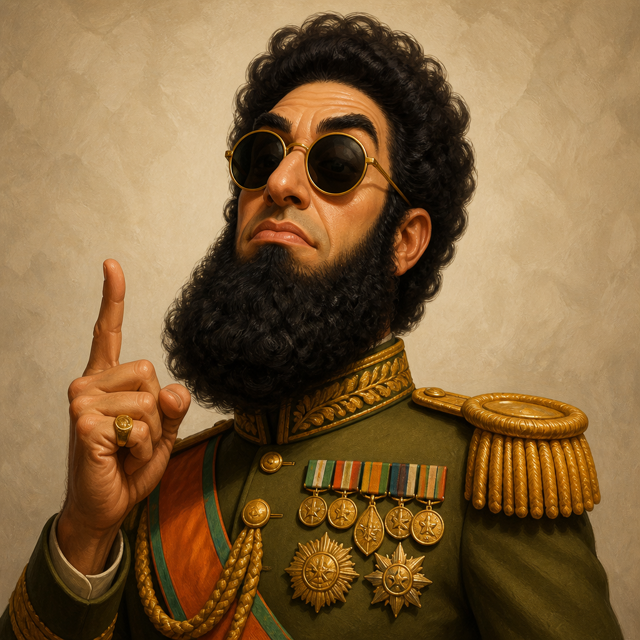 Aladeen từ Nhà độc tài AI voice cartoon portrait