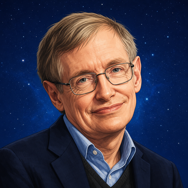 Stephen Hawking AI voice cartoon portrait