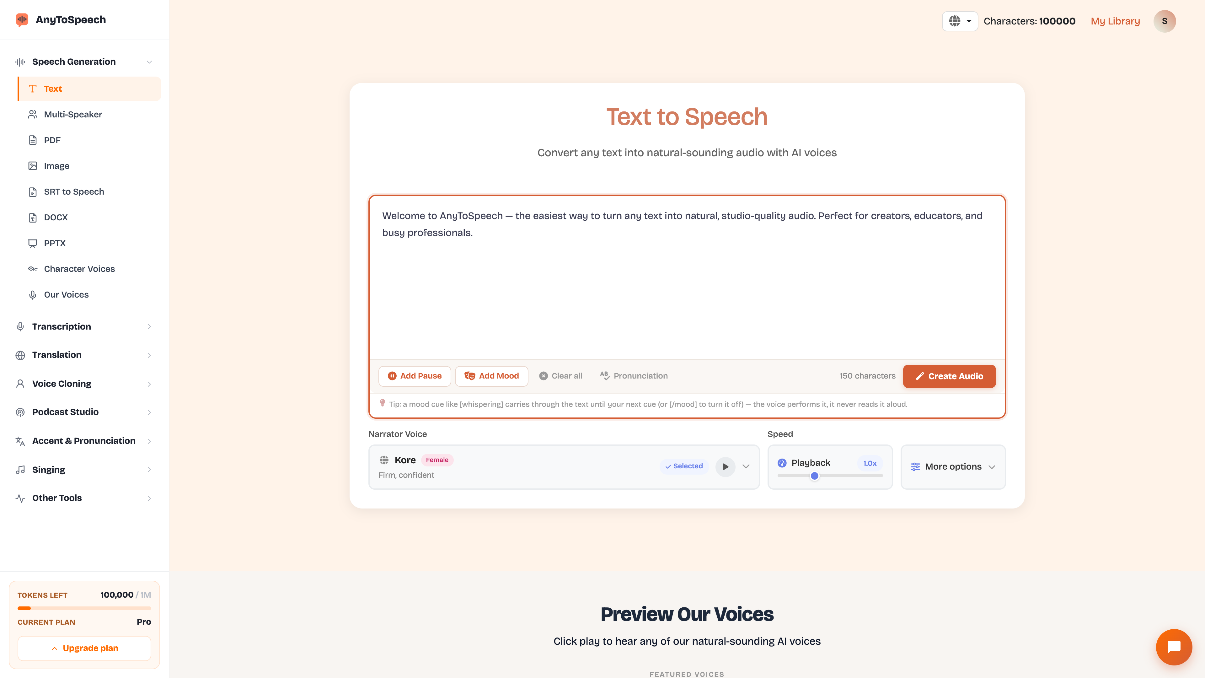 Text to speech in AnyToSpeech